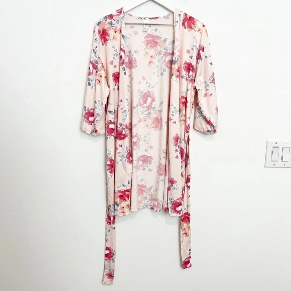 Flora Nikrooz Alisha Floral Short Wrap Tie Robe Loungewear Boho Bohemian Small